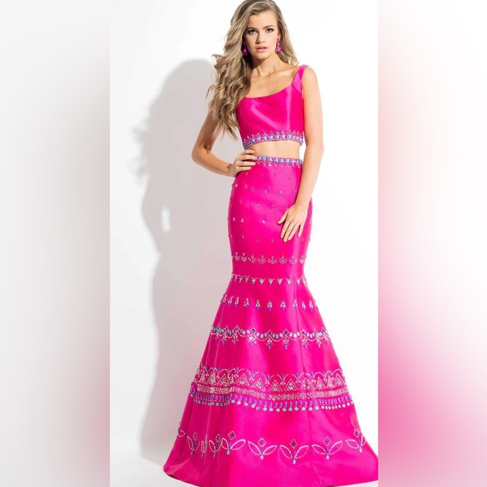 NWT Rachel Allan 7591 - Sz 0 - Fuchsia -Two piece - Jeweled
